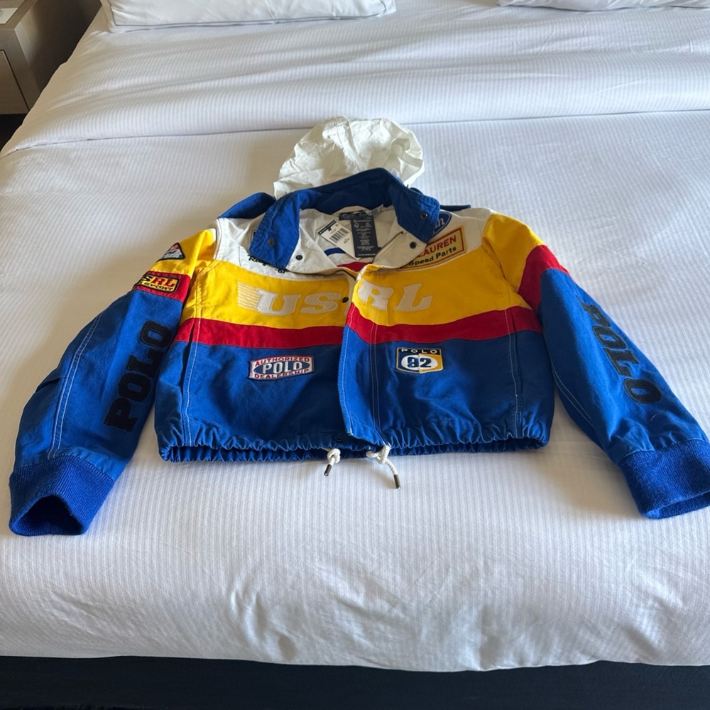 NWT Polo Ralph Lauren Women's USRL NASCAR Multicolor Canvas Racing Jacket XS